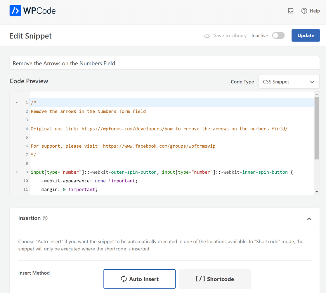 previsualizacao-fragmento-codigo - WPForms Vista detalhada de um fragmento