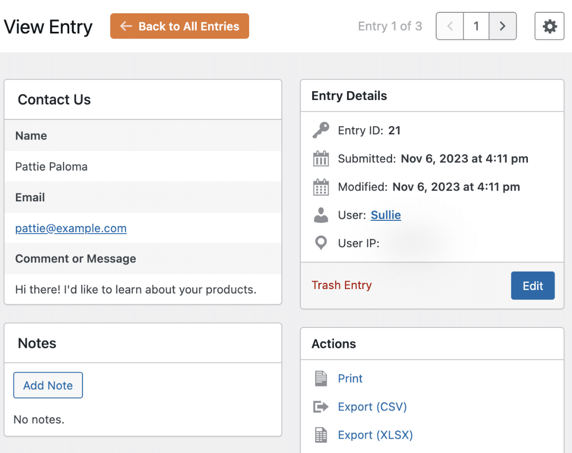 View Entry Page View entry page