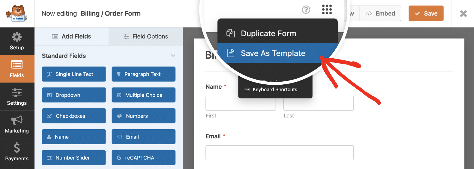 Guardar como Modelo - WPForms Guardar um formulário como modelo no WPForms