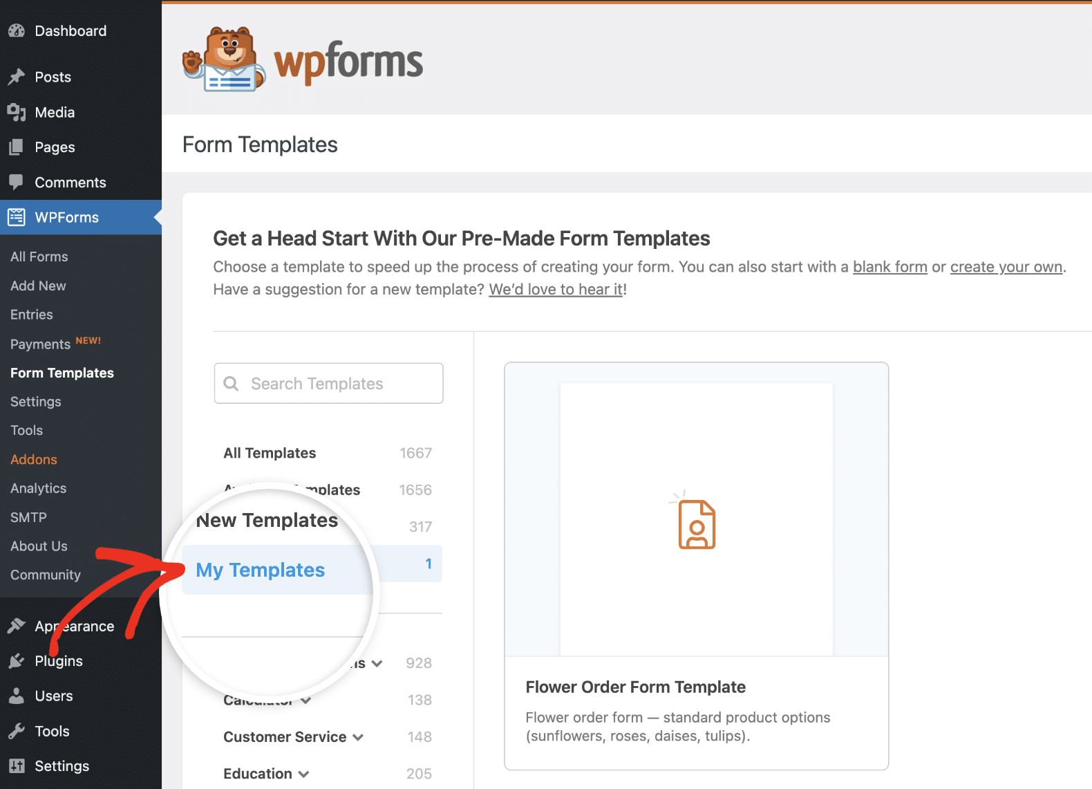 Ver Modelos Personalizados - WPForms Ver modelos de formulários personalizados no WPForms
