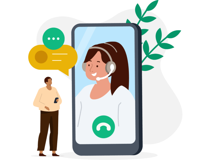 Illustrazione di un addetto al servizio clienti in una videochiamata - WPForms Illustrazione di un addetto al servizio clienti in una videochiamata
