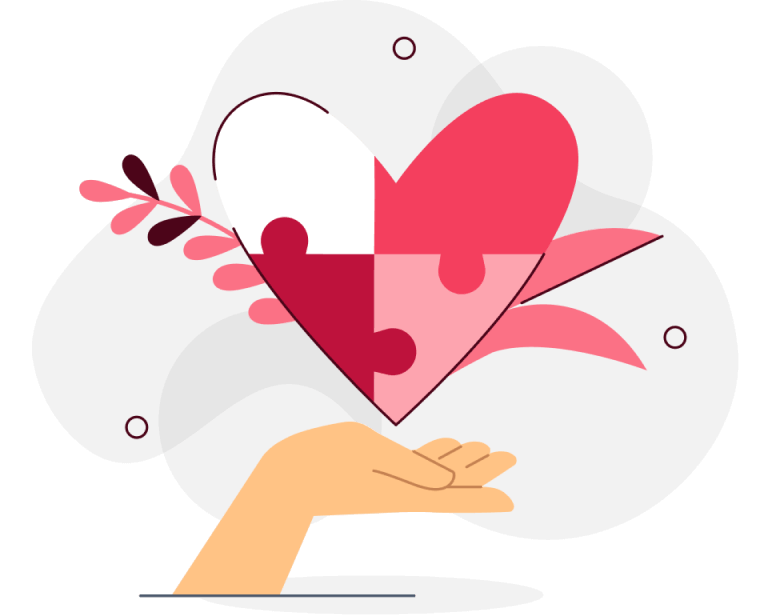 Mano che tiene un cuore con pezzi di puzzle e foglie - WPForms Mano che tiene un cuore con pezzi di puzzle e foglie