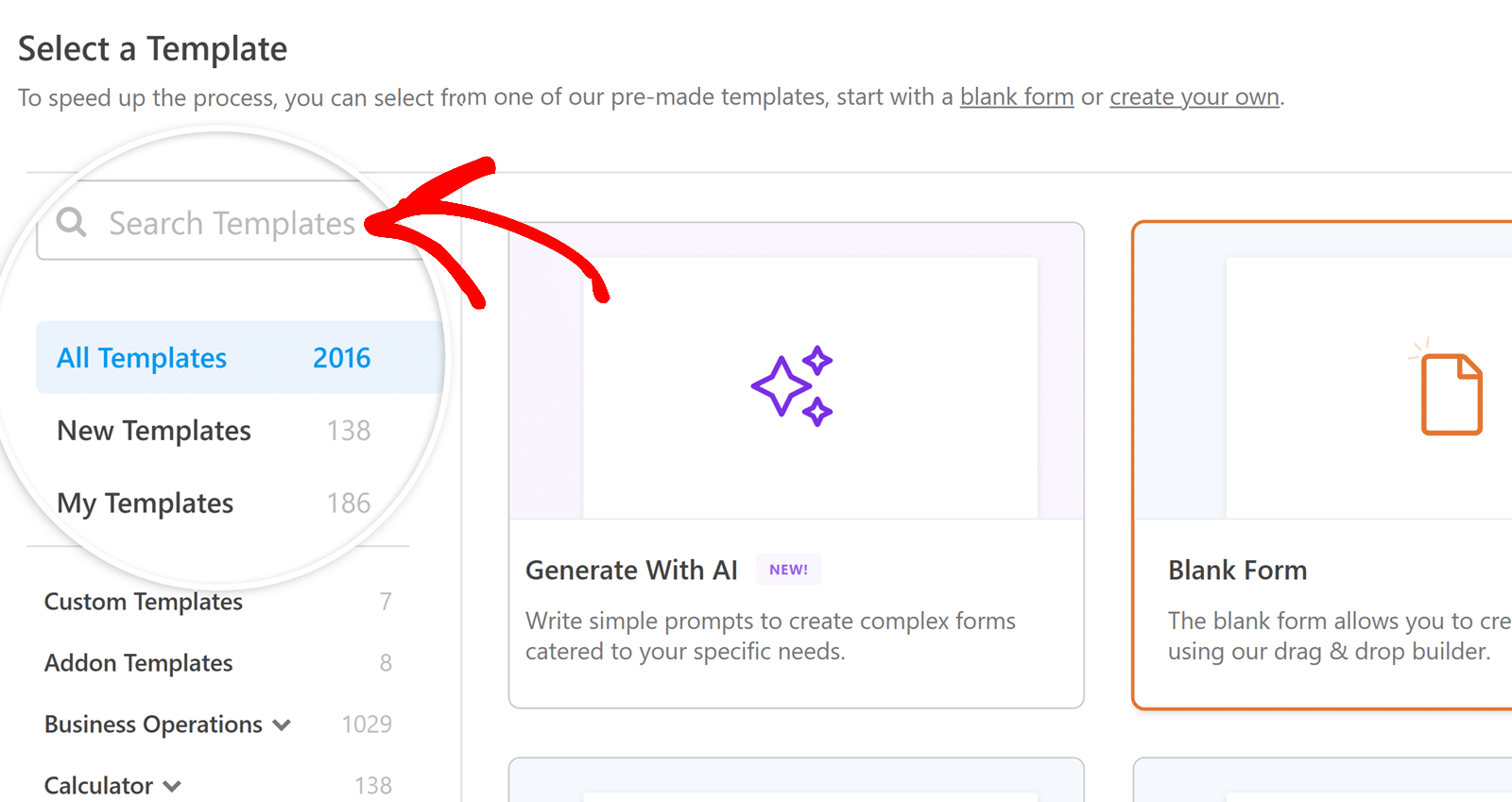 ricerca-modelli - WPForms Le funzionalità di ricerca dei modelli di WPForms