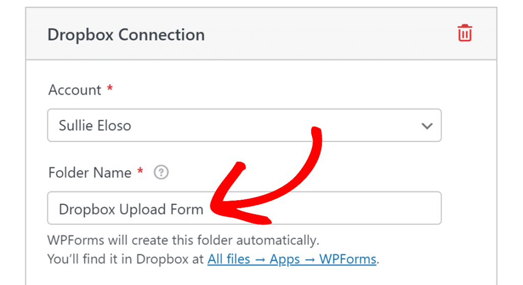 inserisci-nome-cartella-dropbox - WPForms Inserisci un nome di cartella