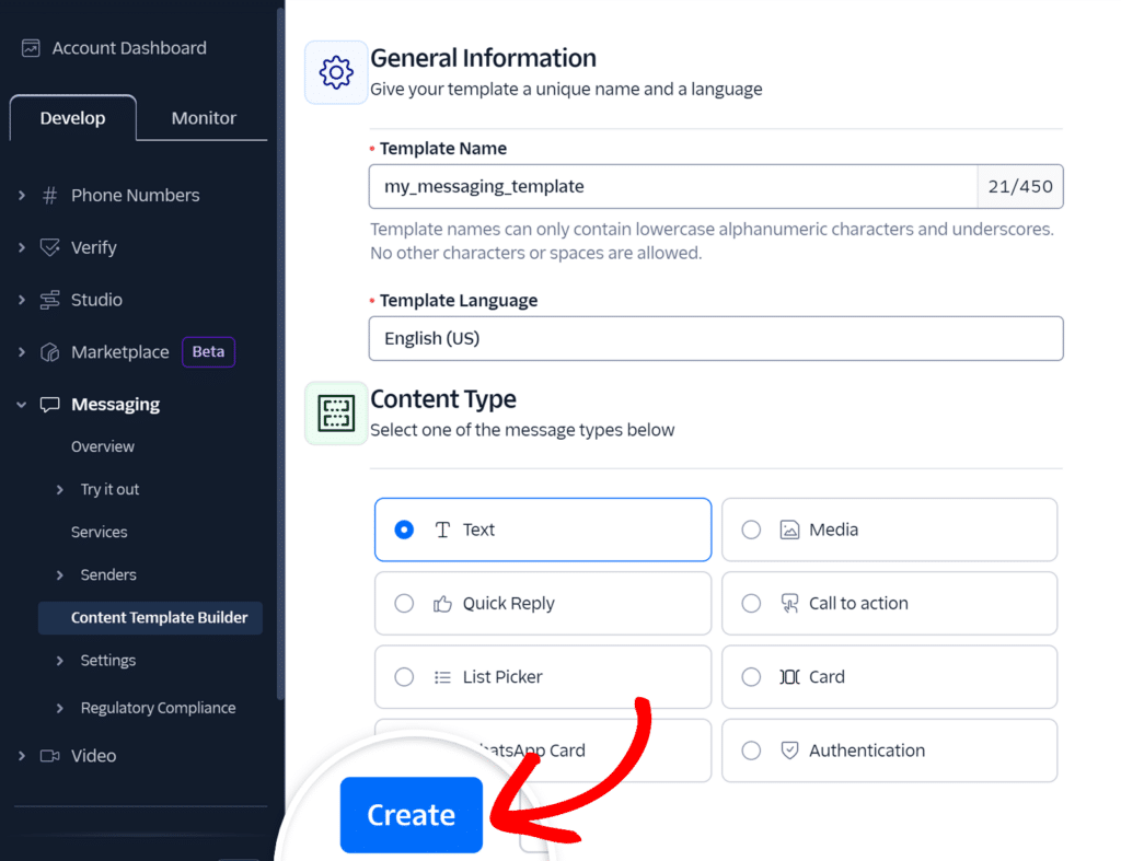 crea-modello-di-contenuto - WPForms Costruttore di modelli di contenuto Twilio