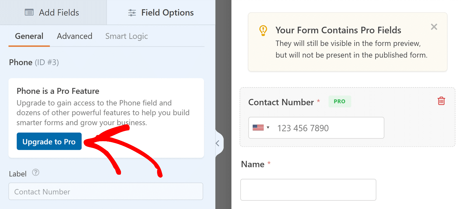 upgrade-wpforms-ai - WPForms Upgrade to Pro for fields marked with Pro