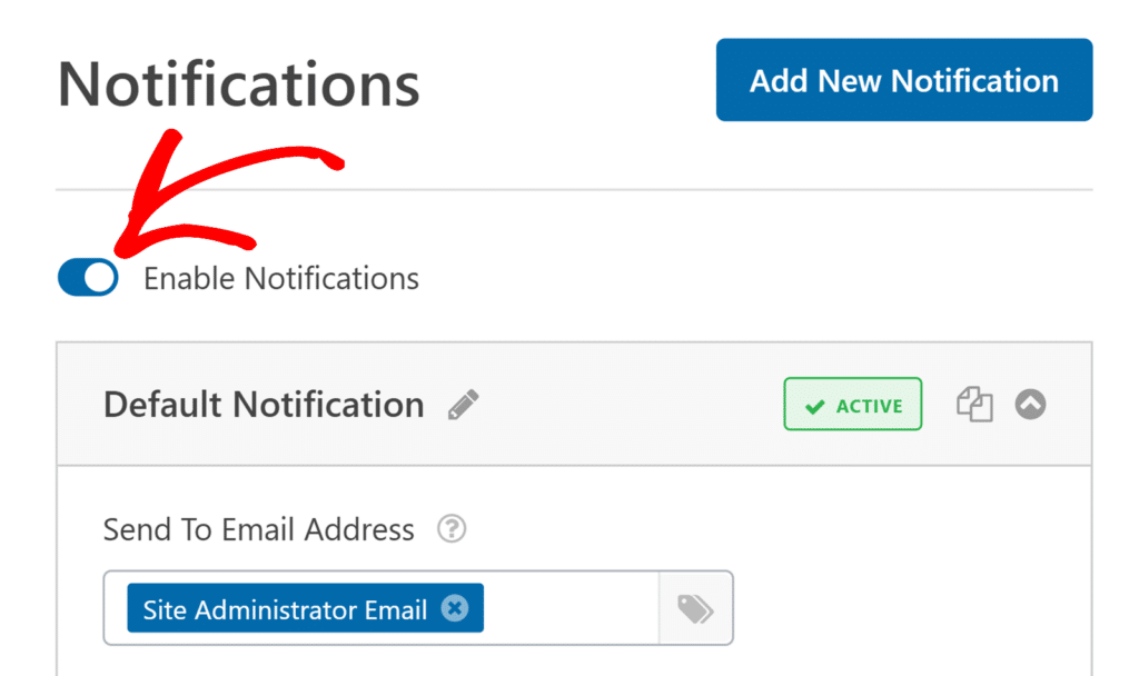 Activer le bouton bascule des notifications du formulaire - WPForms Cliquer sur le bouton bascule Activer les notifications