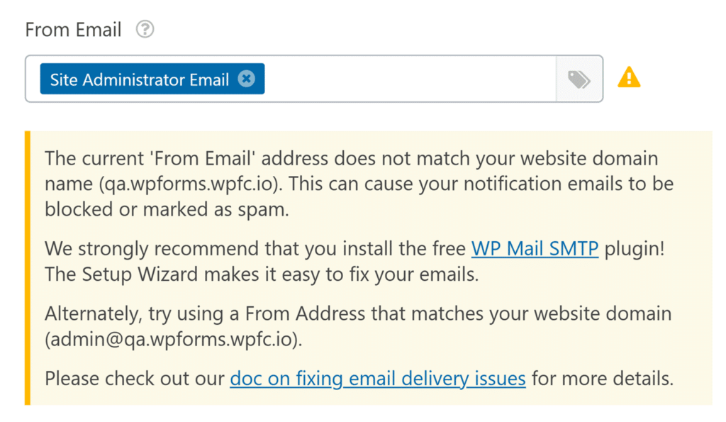 Incompatibilité de l'e-mail de l'expéditeur - WPForms Inadéquation adresse e-mail expéditeur