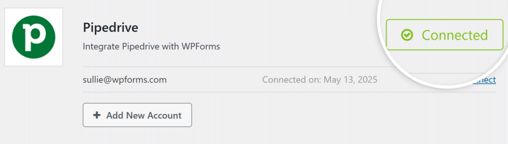 pipedrive-connected - WPForms Pipedrive addon connected