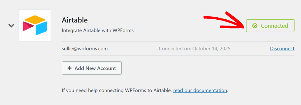 airtable-conectado - WPForms Status da conexão Airtable