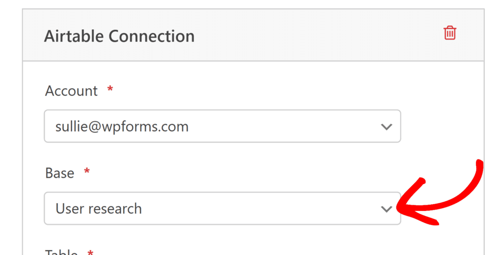 airtable-selecionar-base - WPForms