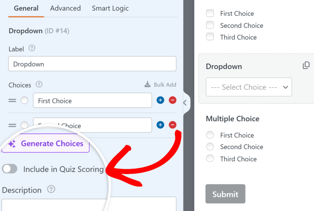 includi-punteggio-quiz - WPForms Includi nella domanda del quiz