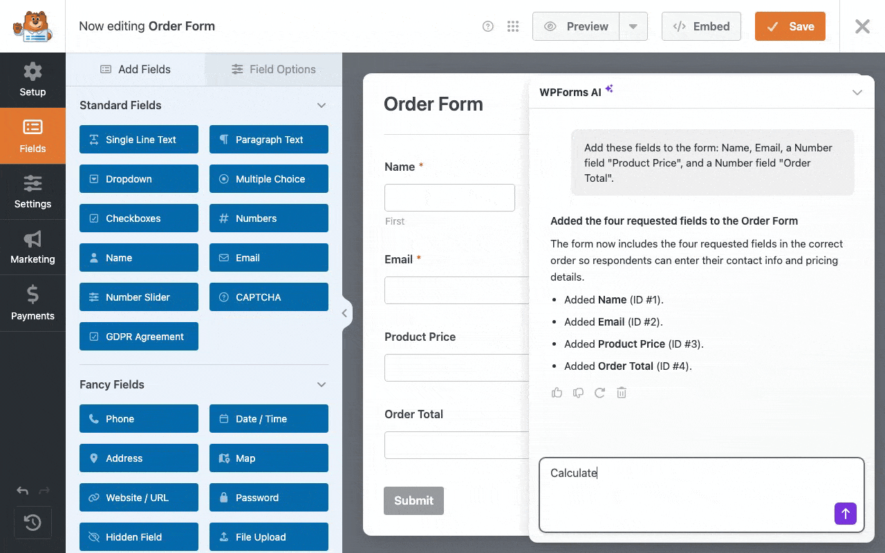 Smart Edit: Berechnungsformeln generieren - WPForms Smart Edit Berechnungsformeln generieren