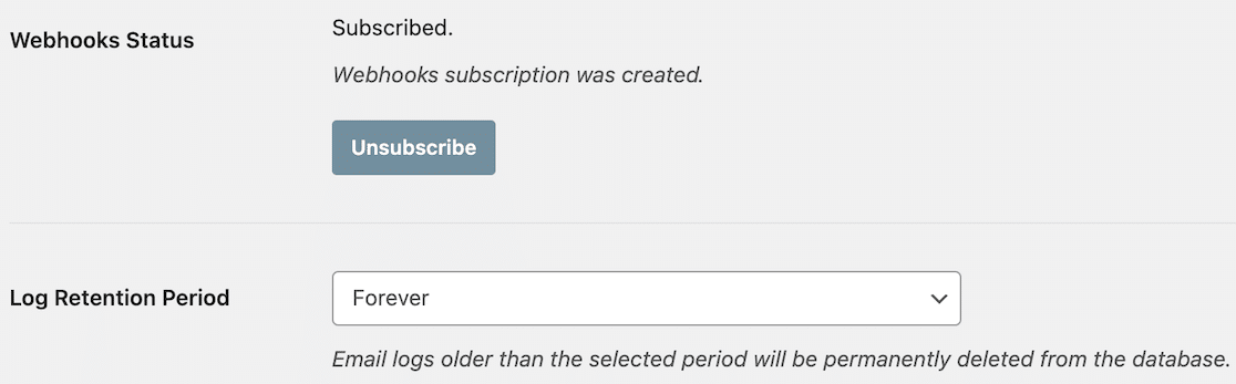 Impostazioni log email - WP Mail SMTP Accedi alle impostazioni per i webhook e il periodo di conservazione dei log tramite le impostazioni dei log email