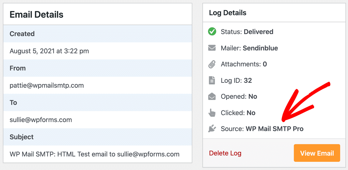 sorgente-log-email - WP Mail SMTP Visualizzazione del sorgente in un log email