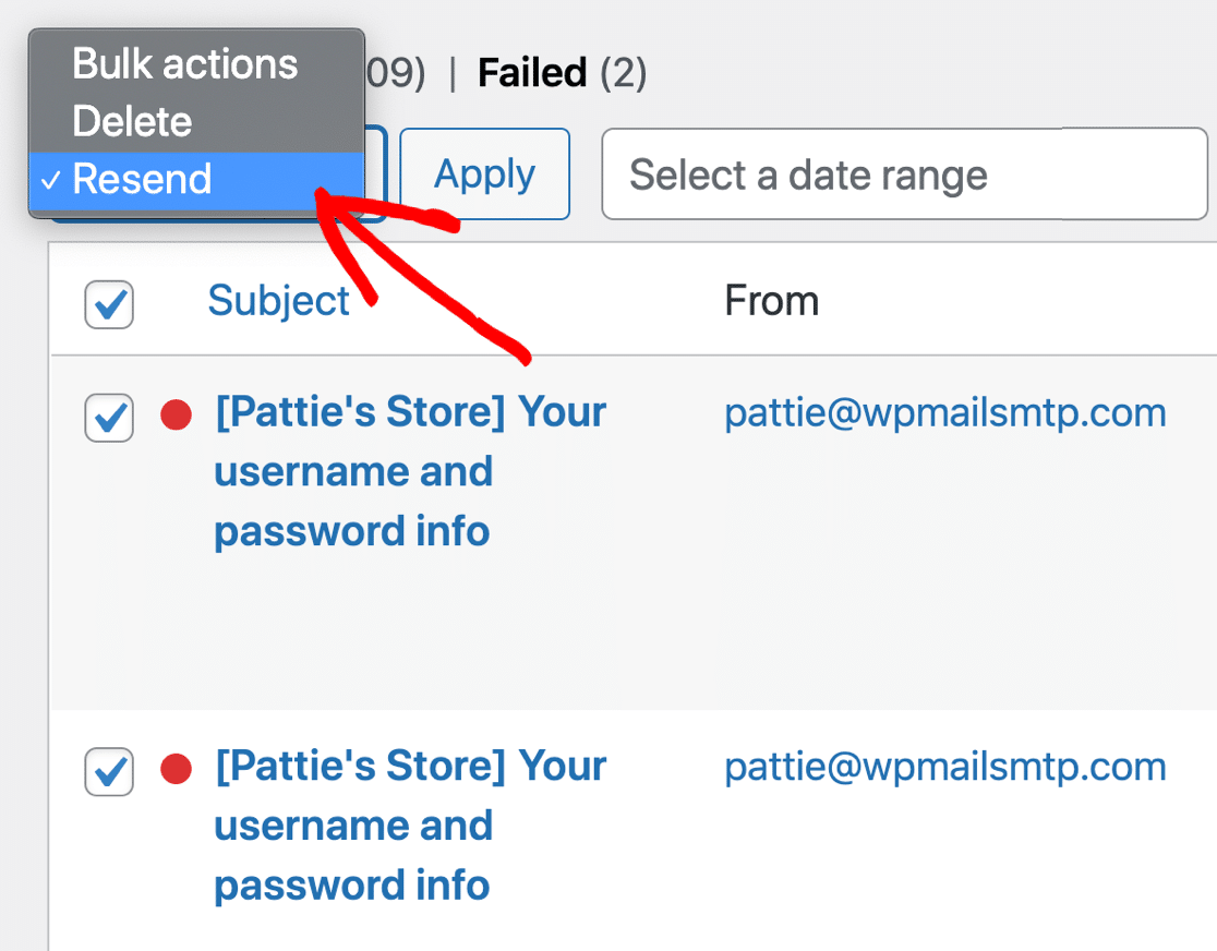 Resend WordPress emails in bulk - WP Mail SMTP Resend WordPress emails in bulk