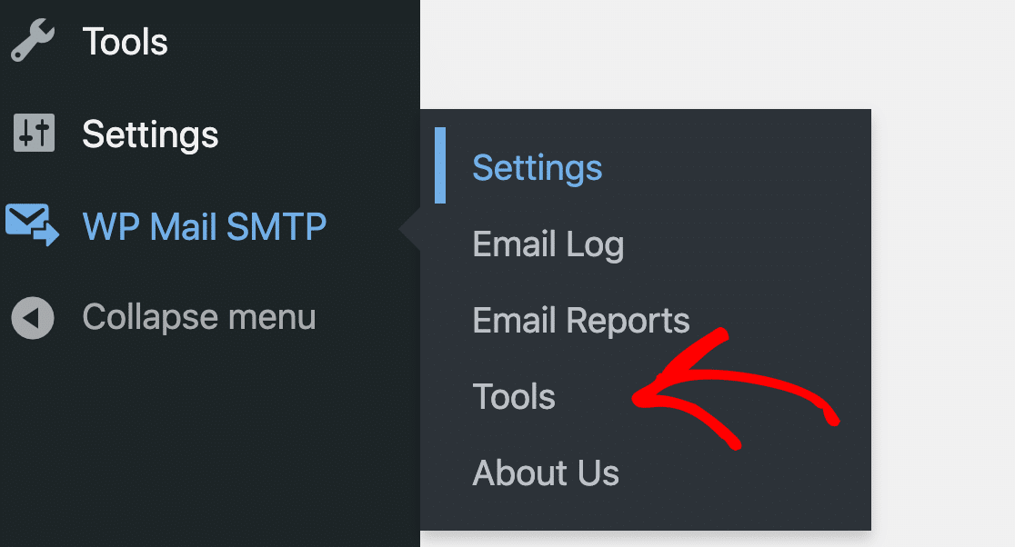 Menu Ferramentas do WP Mail SMTP - WP Mail SMTP Menu Ferramentas do WP Mail SMTP