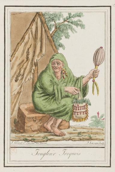 Encyclopédie des voyages contenant l'abrégé historique des mœurs, usages... par Jacques Grasset de Saint-Sauveur (1757-1810), « Jongleur iroquois »