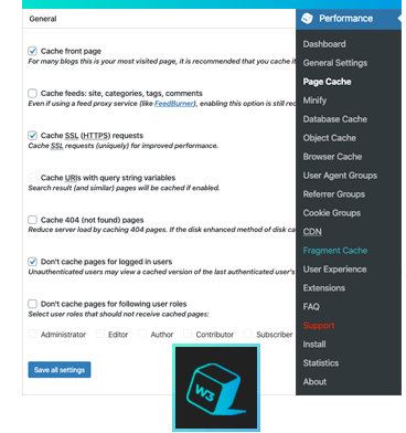 WordPress website caching