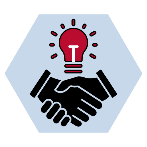 Graphic of two hands shaking with a lightbulb above.