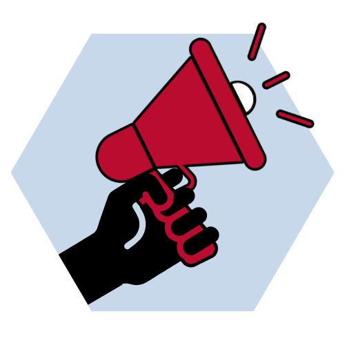 Graphic of hand holding a bullhorn.