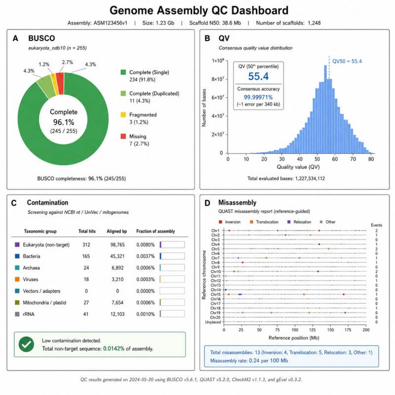 BUSCO QV and contamination review dashboard