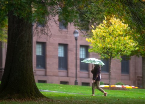Weather A Wesleyan University student stays dry under an umbrella while crossing campus in Middletown on Sunday, Oct. 12, 2025. Heavy rain is expected in the region through Tuesday. (Aaron Flaum/Hartford Courant)
