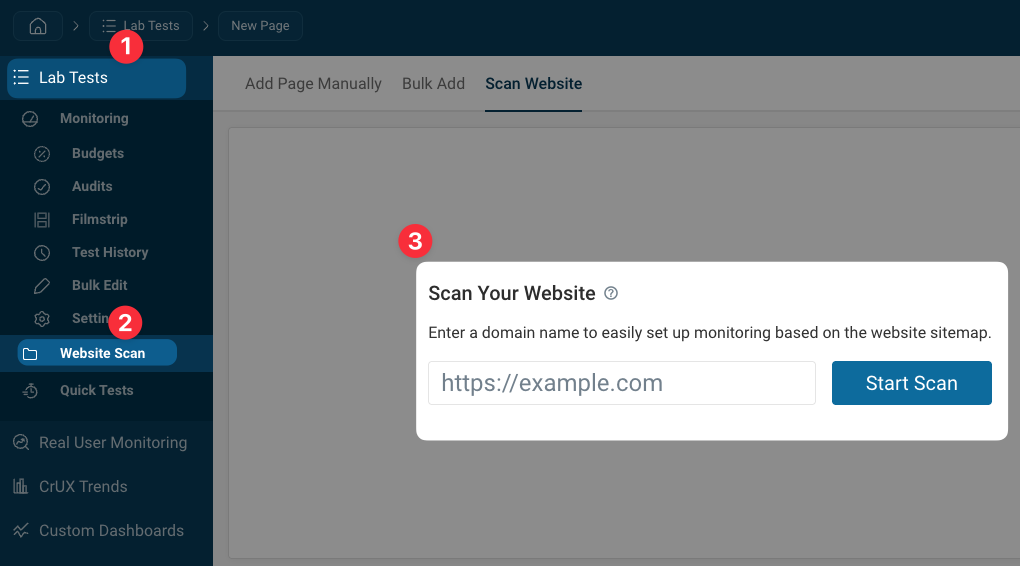 Find the Website Scan feature