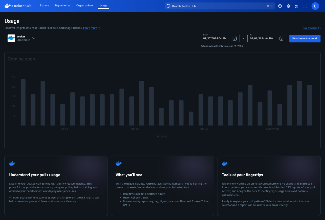 - docker plan updates f1 Hub usage View of the Usage dashboard