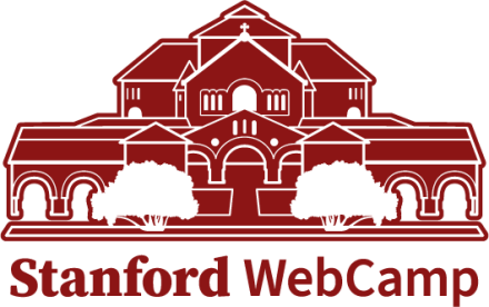 Stanford WebCamp logo. A line drawing of the Stanford main quad as viewed from the Stanford Oval