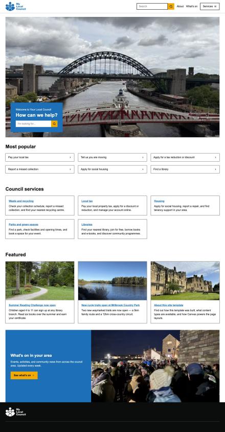 A screenshot of the site template in Classic blue