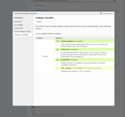 Screenshot of Content Analysis