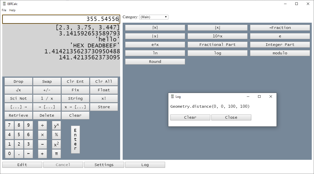 EBTCalc Screenshot, Main Window EBTCalc Screenshot