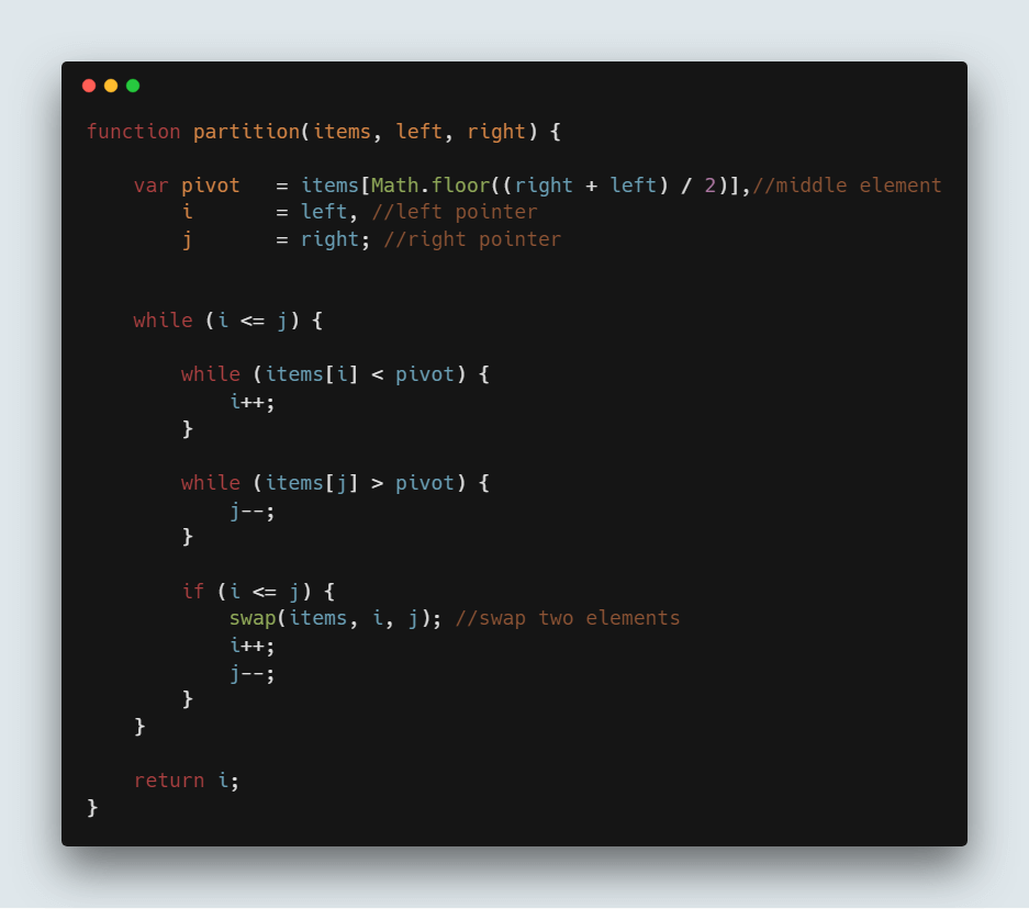 Code to perform the partition