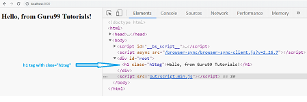 Working with External CSS - inspected h1 tag showing class