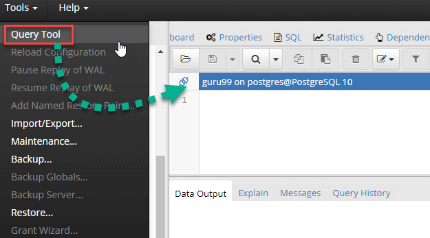 PostgreSQL Anweisung mit pgAdmin einfügen
