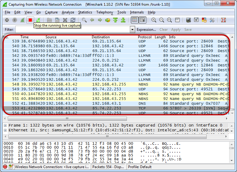 Sniffing the Network using Wireshark