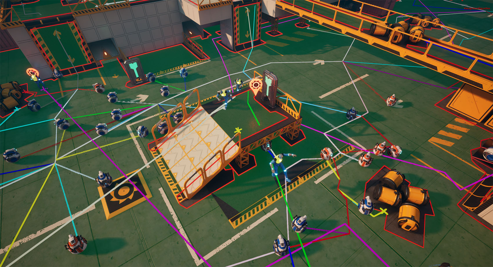 Many NPC AI agents navigating around moving obstacles that update the nav mesh