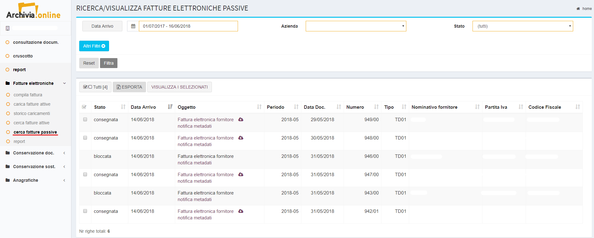 Figura 1 - Schermata principale "fatture passive".