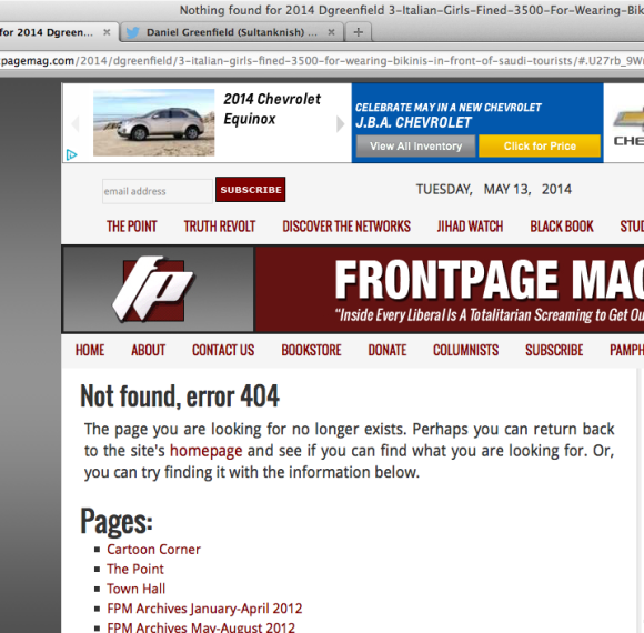 Daniel Greenfield removed the story at Front Page after pressure mounted