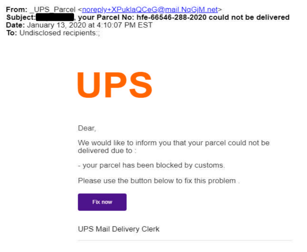 UPS phishing example