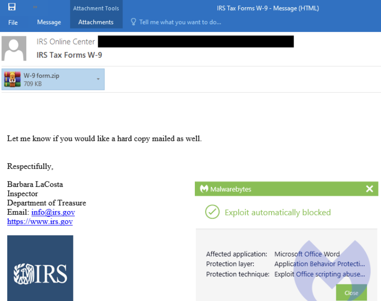 IRS scam email example