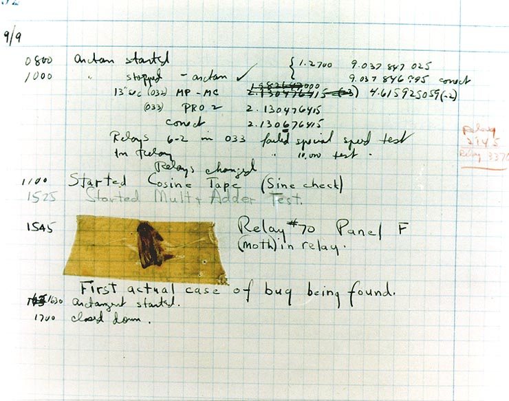 Moth that caused the malfunction in the Mark II computer