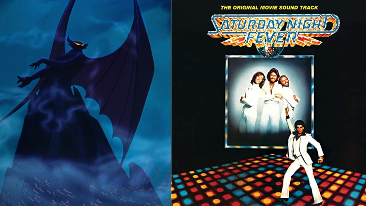 Un extrait de Fantasia (1940) de Walt Disney et la pochette de l'album Saturday Night Fever (1976) de David Shire.