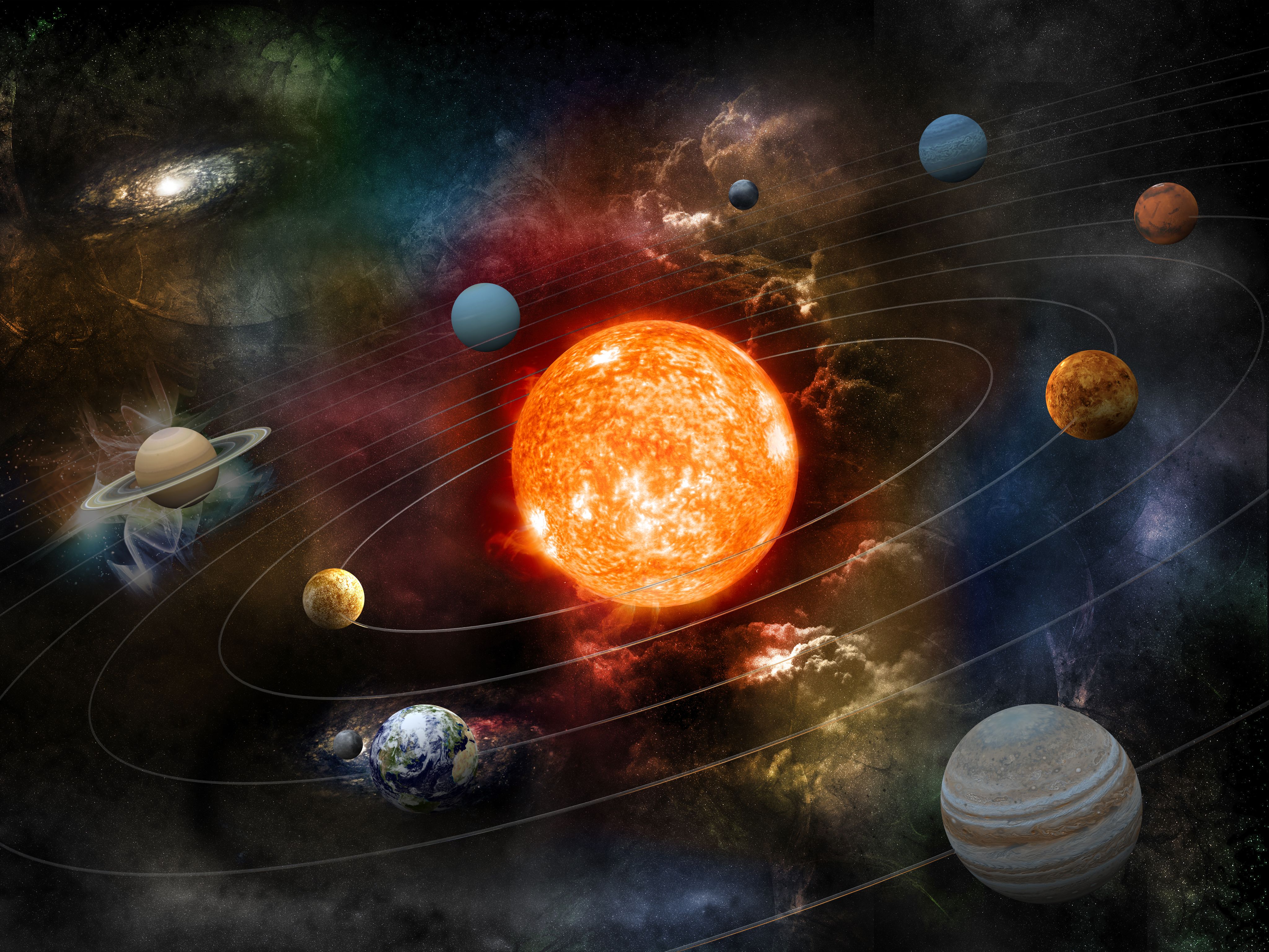 Le soleil et les planètes de notre système solaire en orbite autour de lui