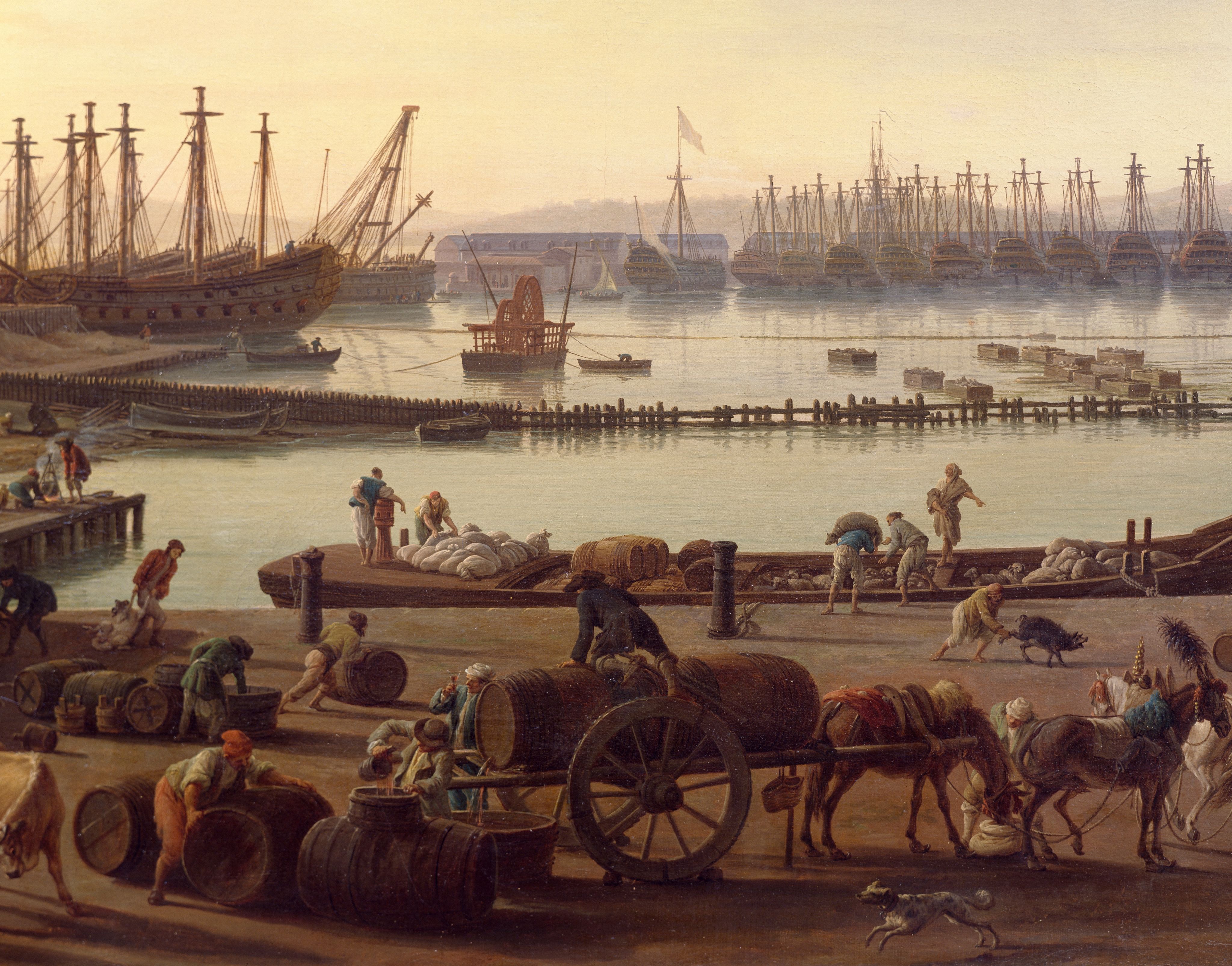 "Le Port vieux de Toulon. La vue en est prise du côté des magasins aux vivres (détail)", toile de Claude-Joseph Vernet, 1757. Musée national de la Marine, Paris.