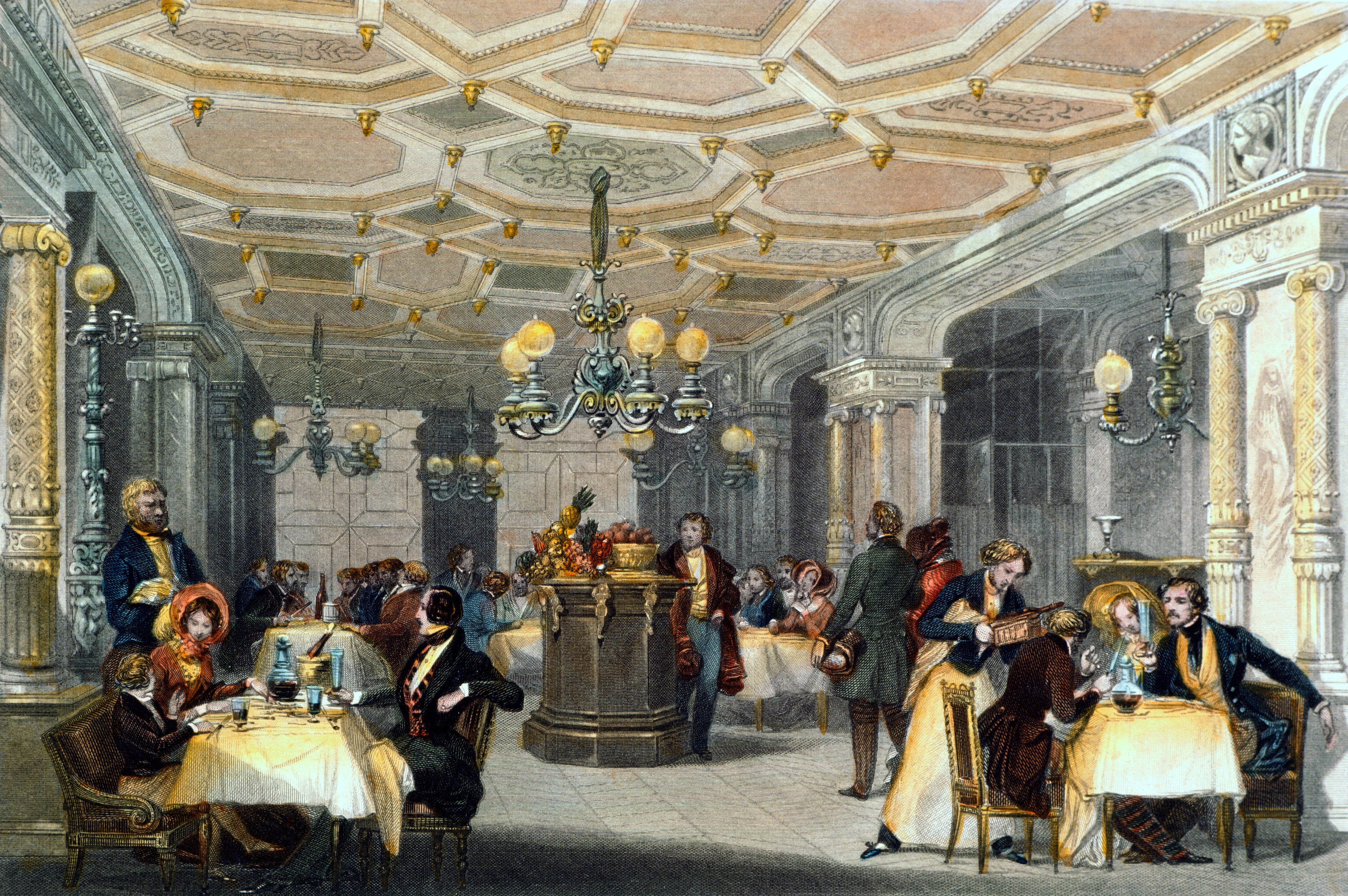 Illustration d'un restaurant parisien du XIXe siècle.