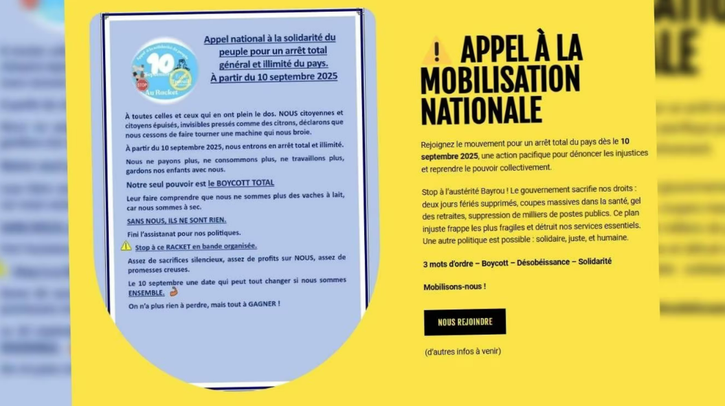 Des appels à une mobilisation nationale le 10 septembre ont été lancés sur les réseaux sociaux et sur un site internet.
