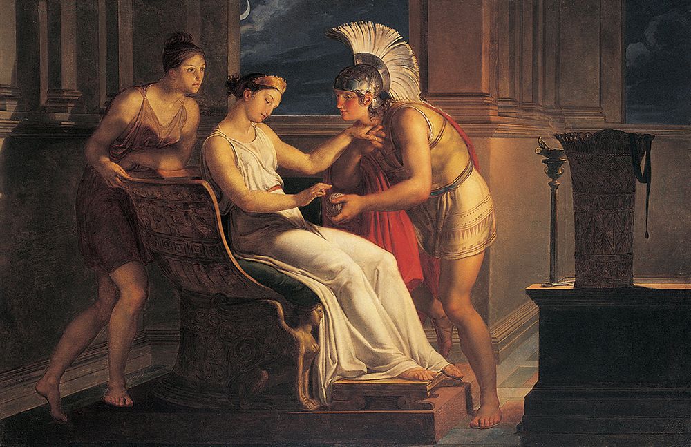 "Ariane donne a Thesee le fil qui lui permettra de sortir du labyrinthe" Peinture de Pelagio Palagi