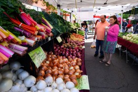 MAG-L-FARMERS-XXXX-03 Visitors stop to look at vegetables at the Martinez Farmer’s Market on Main Street in Martinez, Calif., on Sunday, March 22, 2026. (Jose Carlos Fajardo/Bay Area News Group)